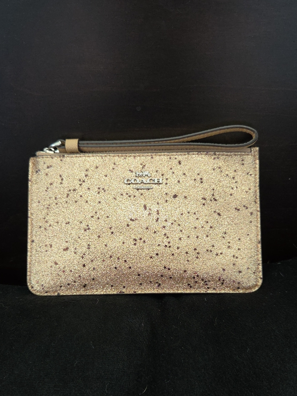 Coach Star Glitter Champagne Gold Corner Zip Small Wristlet
